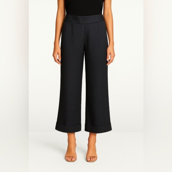 NEW BCBGMAXAZRIA wide leg palazzo flowy cuffed BLACK ruffle trouser pants sz 4 - Picture 1 of 7